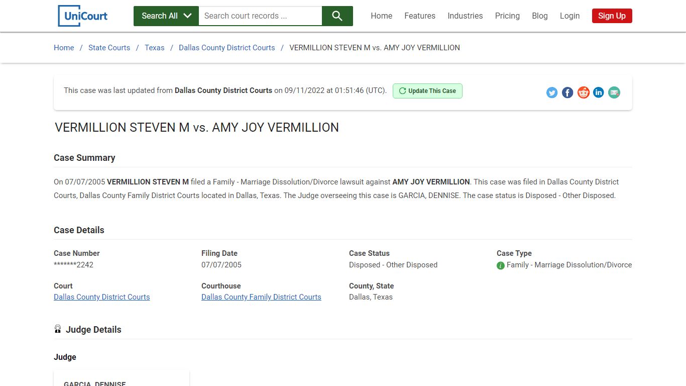 VERMILLION STEVEN M vs AMY JOY VERMILLION | Court Records - UniCourt
